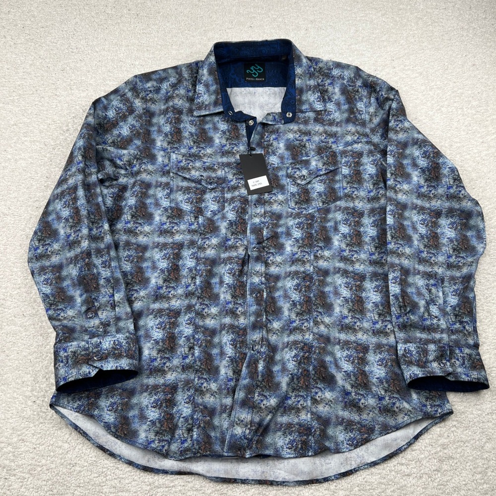 Pinto Ranch YY Mens 2XL Blue Abstract Digital Print Western Snap Shirt NWT